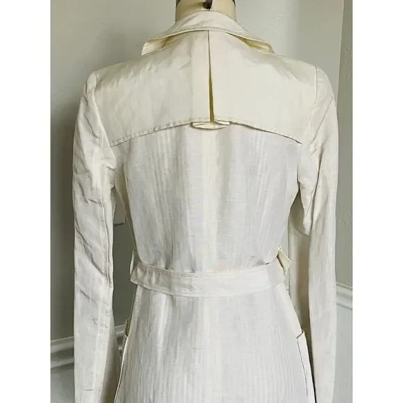 Tocca New Cream Ivory Linen Viscose Trench Coat Belted - Picture 9 of 12